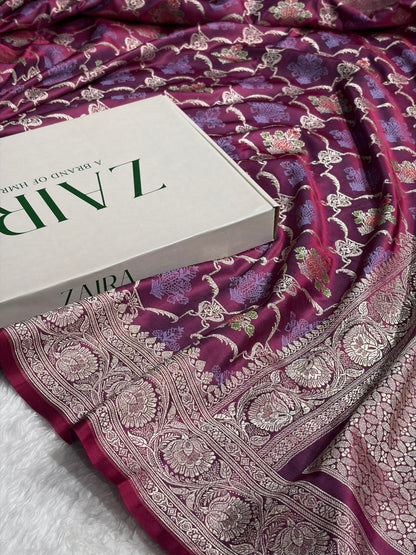 Banarasi Magenta Shades Tanchoi Motif Mashru Silk Saree