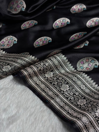 Black With Bananasi Minakari Boota Mashru Silk Saree MCS81