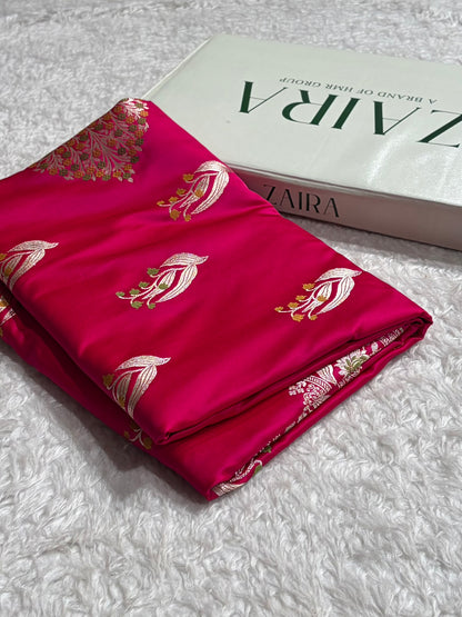 Cross Rani Shades Banarasi Boota Pattern Minakari Floral Mashru Silk Saree MSM-121