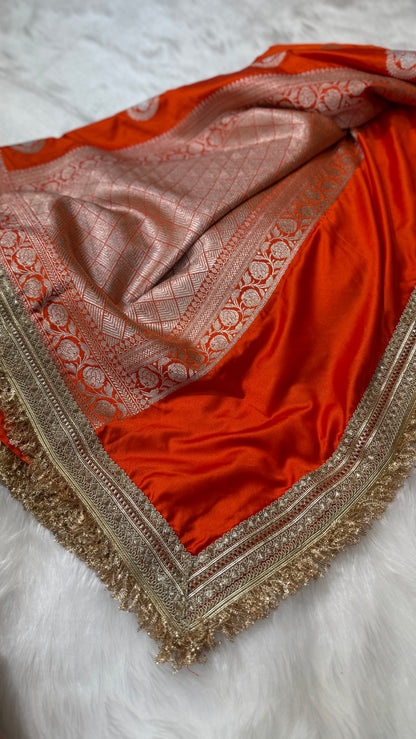 Orange Minakari Boota Mashru Silk Saree with gotta Patti