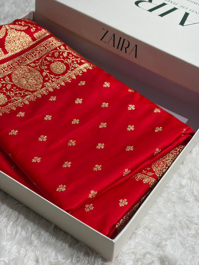 Banarasi Satin Katan Saree With Boota in Red Shades SK117