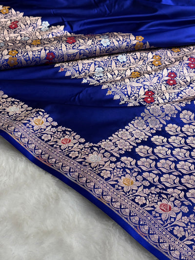 Royal Blue Shades Banarasi Minakari Boota Skirt Pattern Floral Mashru Silk Saree MSM-116