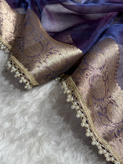 Purplish Navy Shade Pure Tissue Silk Saree with Brocade Blouse And Gotta Patti PTGP-18
