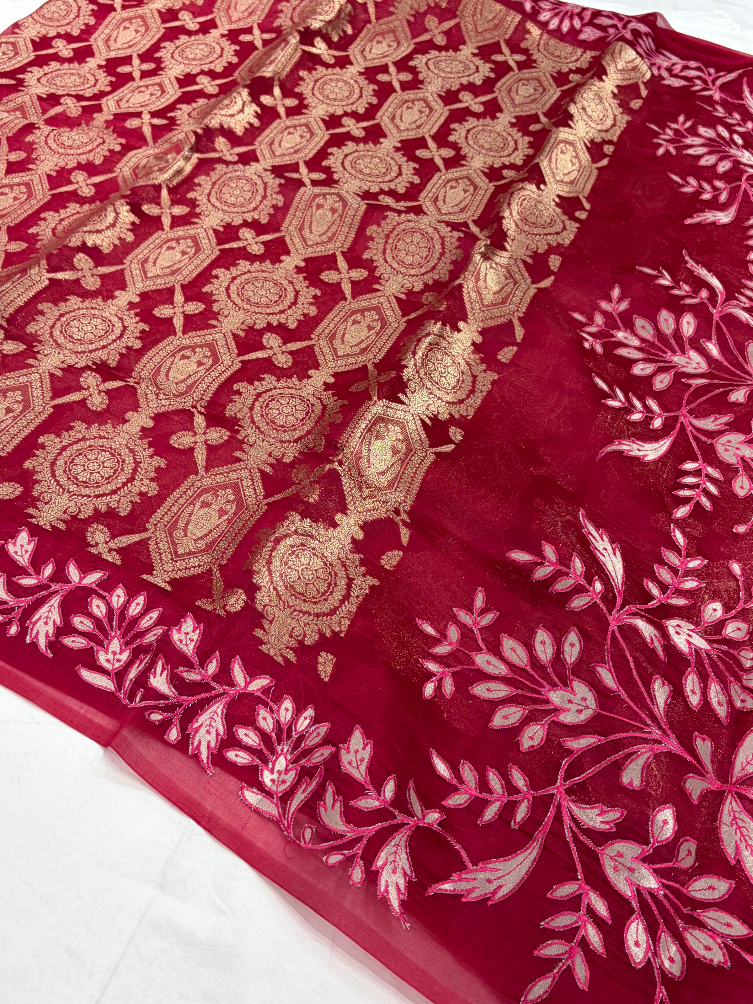 Banarasi Pure Organza Maroon Banarasi Silk Saree
