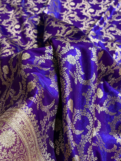 Purple Contrast Shades Jaal Pattern Banarasi Satin Silk Saree SS47