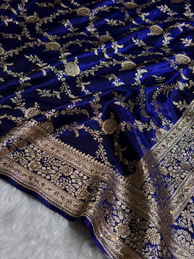 Light Weight Royal Blue Satin Silk Saree with Swarovski work BSS14