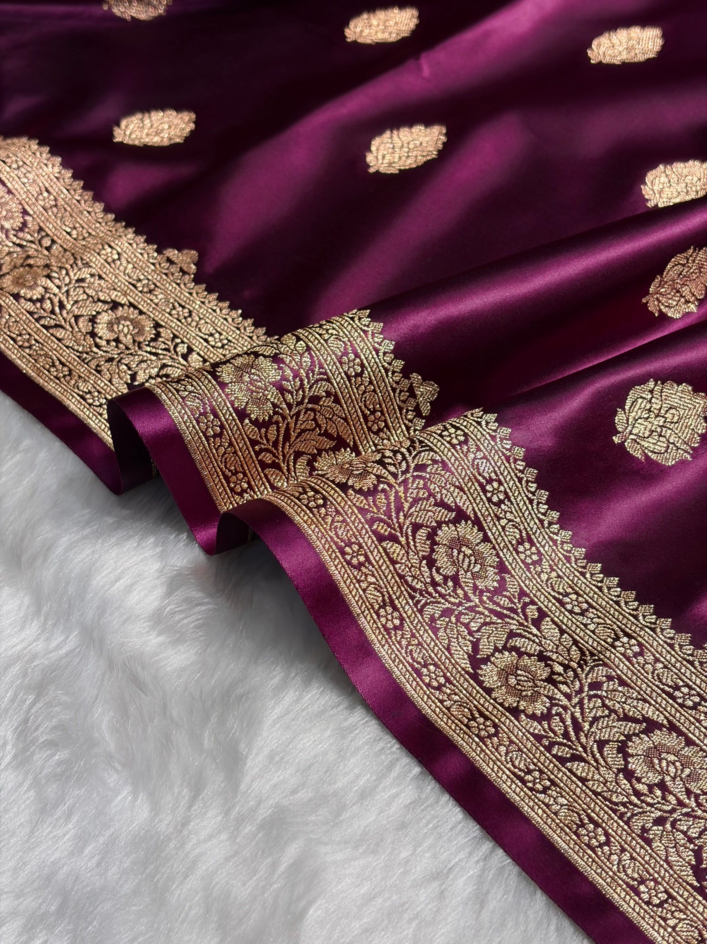 Wine Booti Pattern Satin Katan Silk Saree SK65