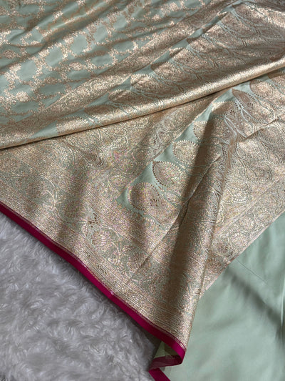 Light Pista Jaal Pattern Satin Katan Silk Saree SK25