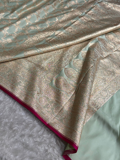 Light Pista Jaal Pattern Satin Katan Silk Saree SK25