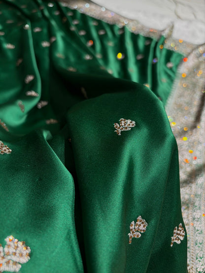 Bottle Green With Swarovski Work Booti Mashru Silk Saree BMS40
