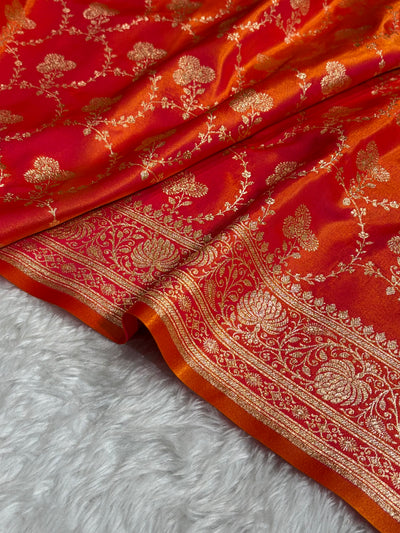 Satin Silk Saree Jaal in Pinkish Orange Shades SS23
