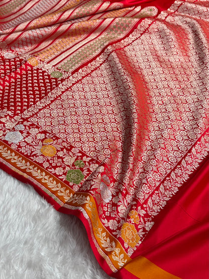 Banarasi Red Shades Floral Minakari Skirt Border Mashru Silk Saree MSM-83