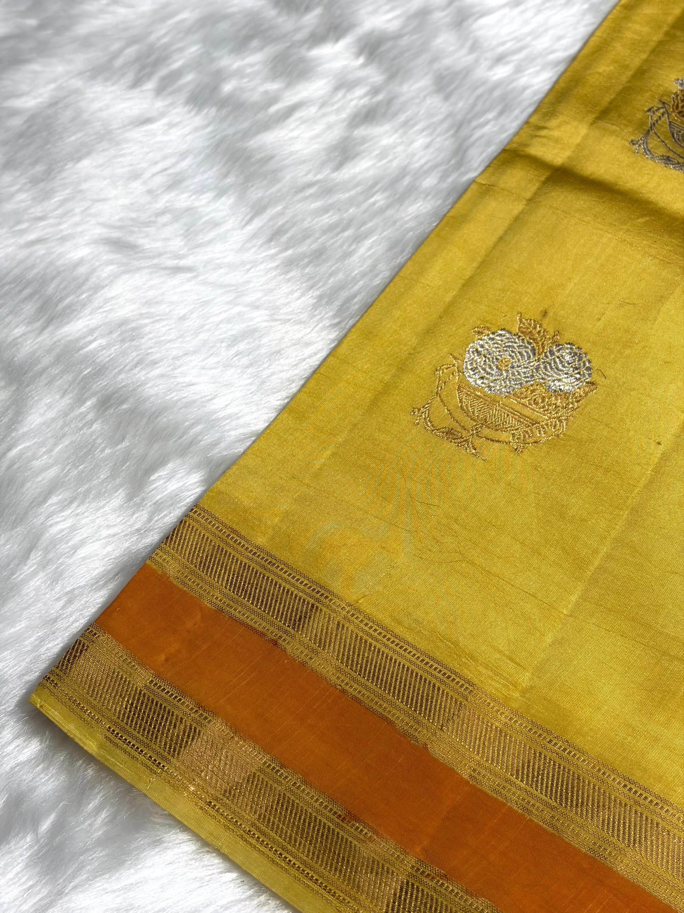 Dusty Yellow Boota Handwoven Raw Mango Silk RM-29