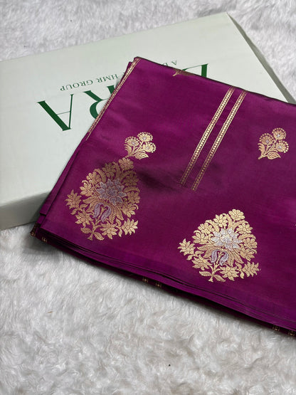 Wine Shades Banarasi Handwoven Pure Paper Katan Silk  RM-66
