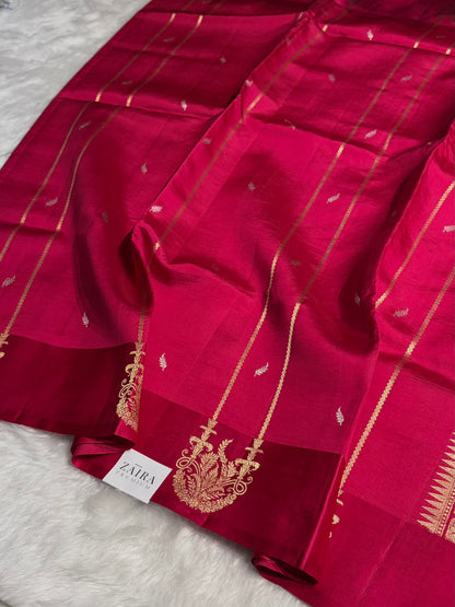 Dark Pink Shades Rangkart Handwoven Pure Katan Raw Mango Silk RM-44