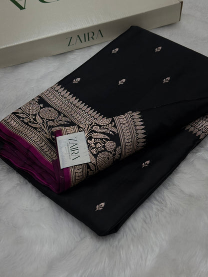 Black Shades Floral Boota Mashru Silk Saree MSM 73