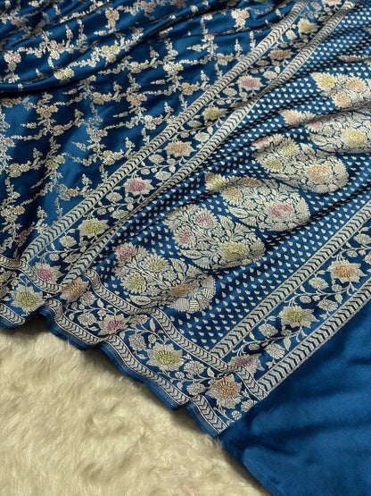 Light German Blue Shade Banarasi Minakari with Jaal Pattern Mashru Silk Saree MS56