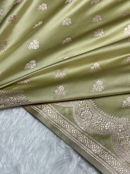 Pista Scallop Booti Mashru Silk Banarasi Saree MSM-35