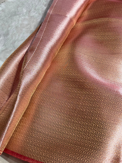 Gajiri Shades Tissue Bananasi Floral Pure Tissue Silk Saree PT-57