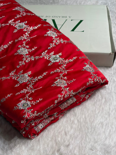 Red Bananasi Jaal Mashru Silk Saree with Swarovski Work BMCS08