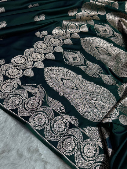 Cross Green Shades Banarasi Boota Pattern Floral Mashru Silk Saree MSM-110