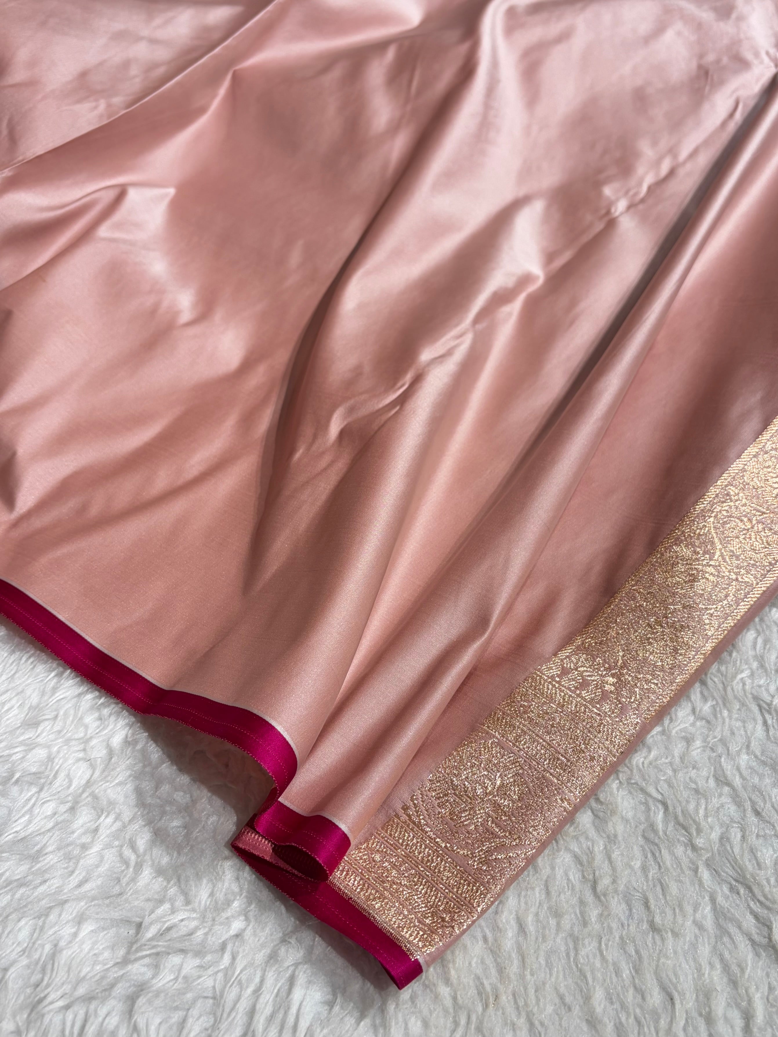 Banarasi Rose Gold Jaal Pattern Satin Katan Silk Saree SK25