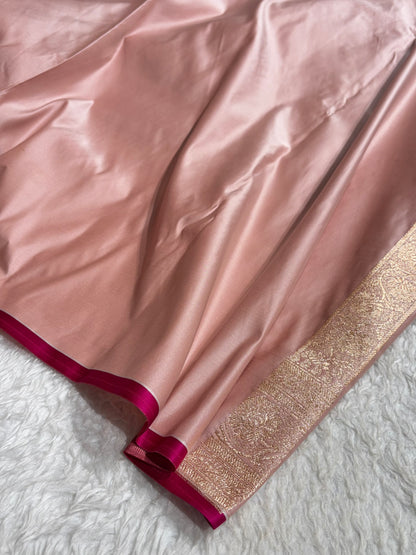 Banarasi Rose Gold Jaal Pattern Satin Katan Silk Saree SK25