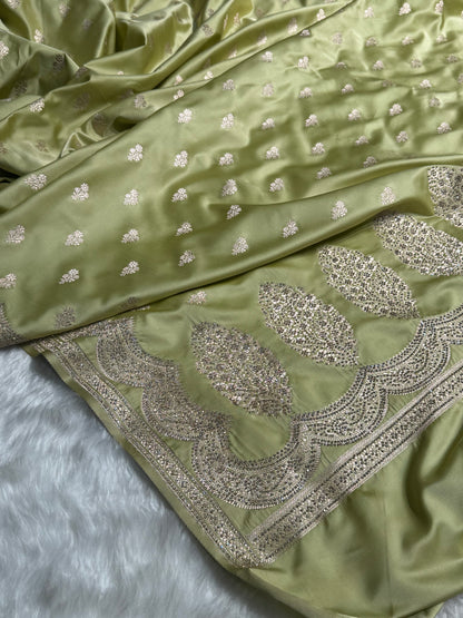 Banarasi Tusser Scallop Mashru Silk with White Stone Swarovski work BMS02