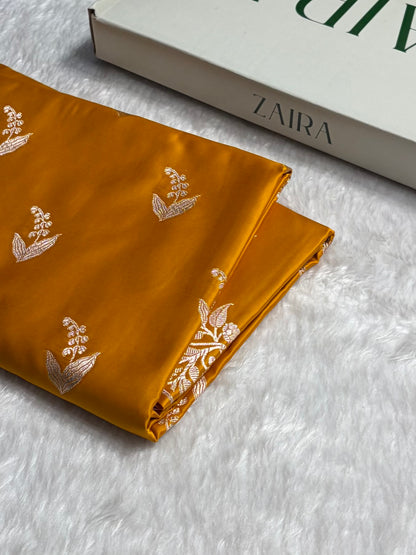 Mustard Boota With Floral Border Mashru Silk Saree MSM-90