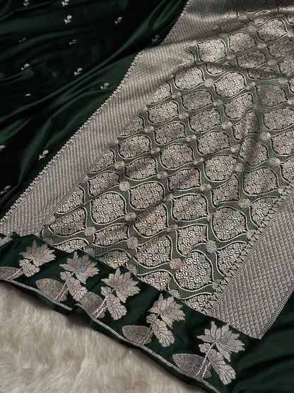Dark Bottle Green Booti Motif Mashru Silk Saree