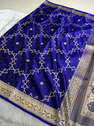 Banarasi Premium Royal Blue Satin Katan with Tanchoi Pattern SK157