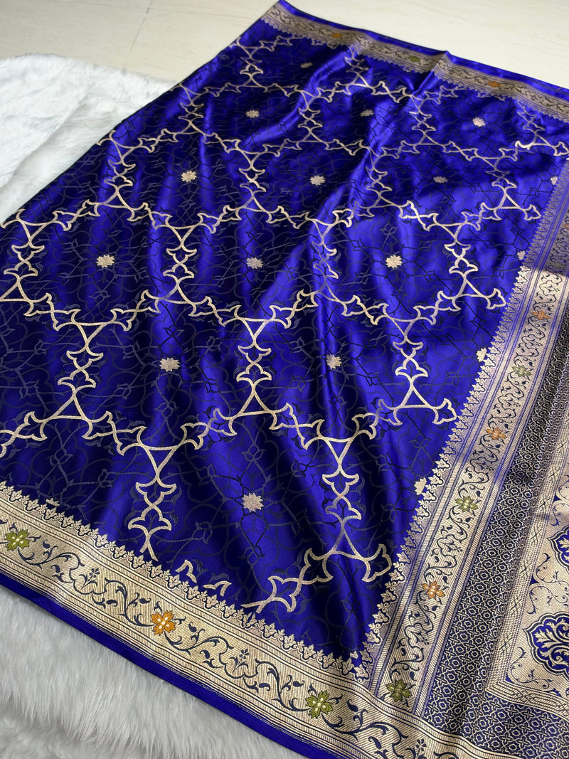 Banarasi Premium Royal Blue Satin Katan with Tanchoi Pattern SK157