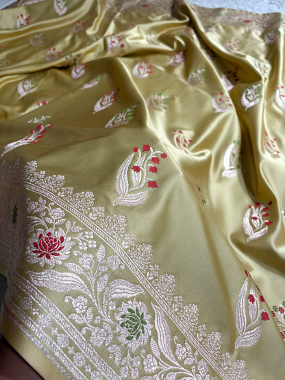 Tusser Shades Banarasi Boota Pattern Minakari Floral Mashru Silk Saree MSM-121