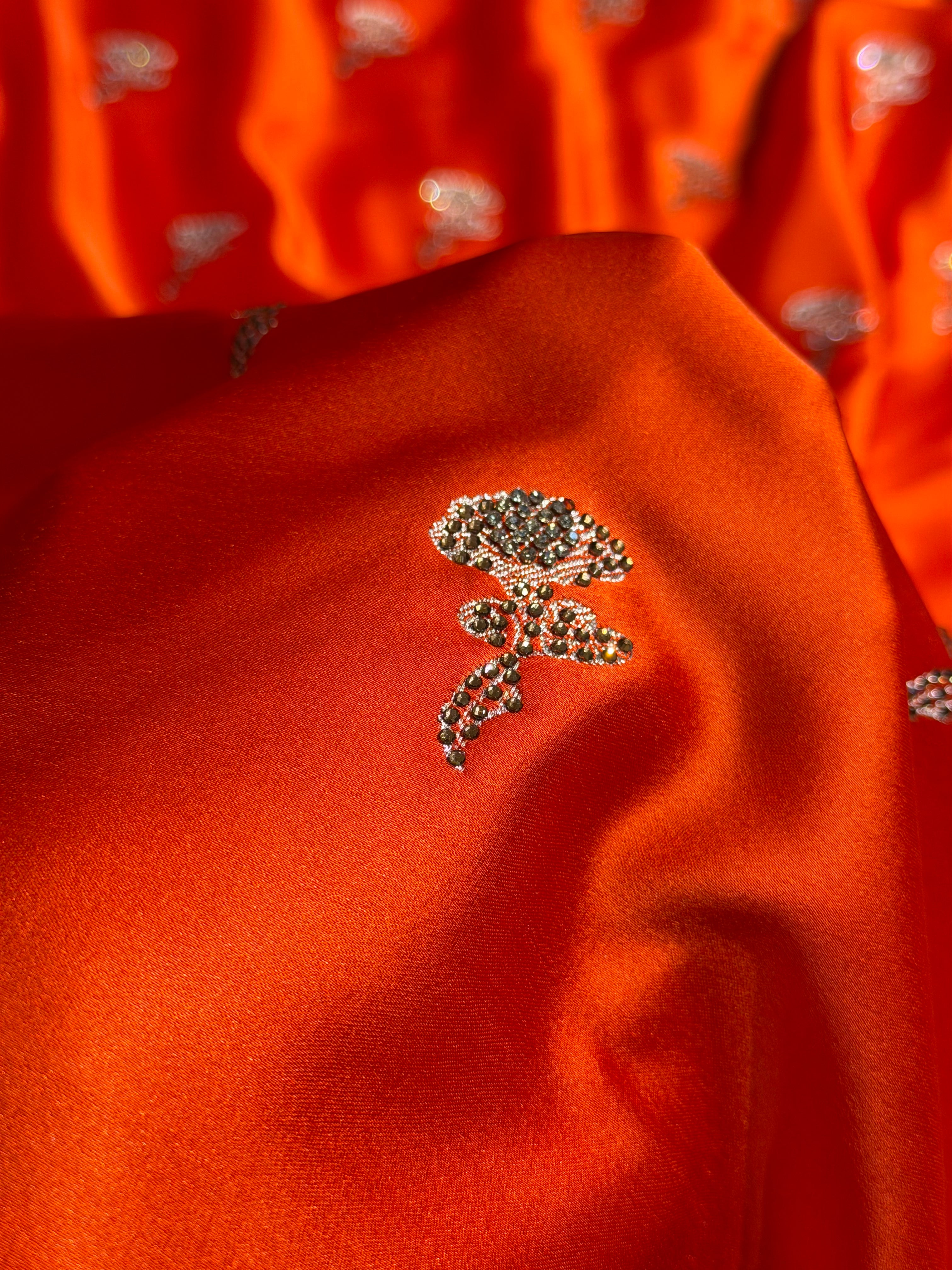 Banarasi Orange Shades Mashru Silk Saree With Swarovski Stone Work  BMS51