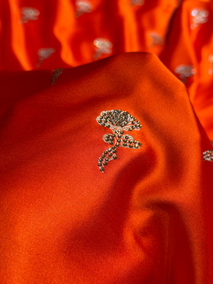 Banarasi Orange Shades Mashru Silk Saree With Swarovski Stone Work  BMS51