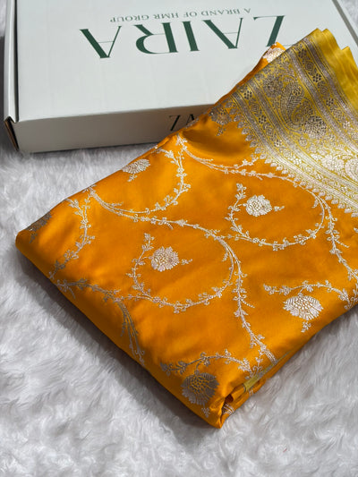 Banarasi Mustard With Lemon Contrast Shades Jaal Mashru Silk Saree MCS44