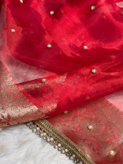 Red Shade Pure Tissue Silk Saree with Gota Patti PTGP-17