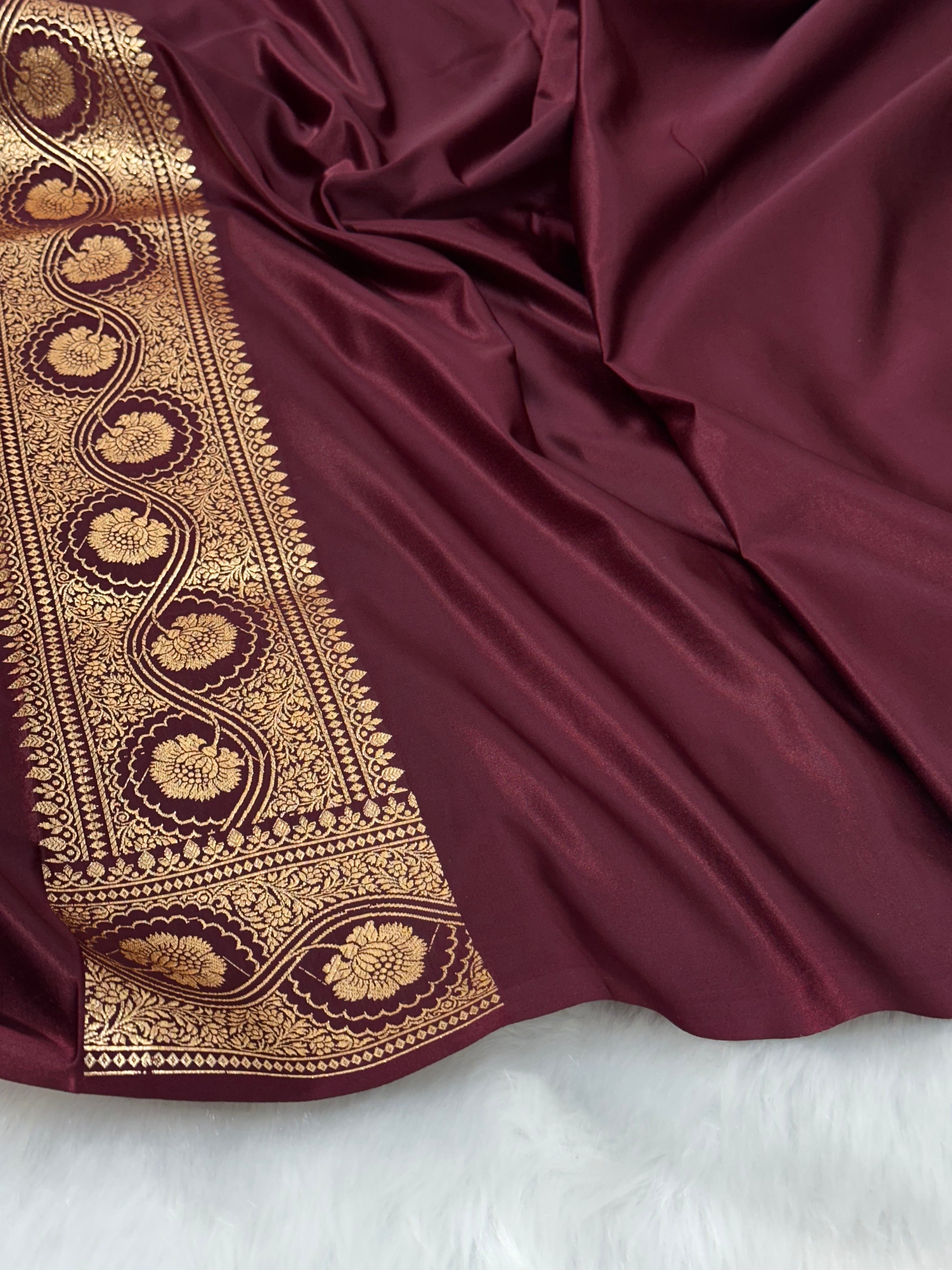 Cross Garnet shades Booti Pattern Satin Katan Silk Saree SK54