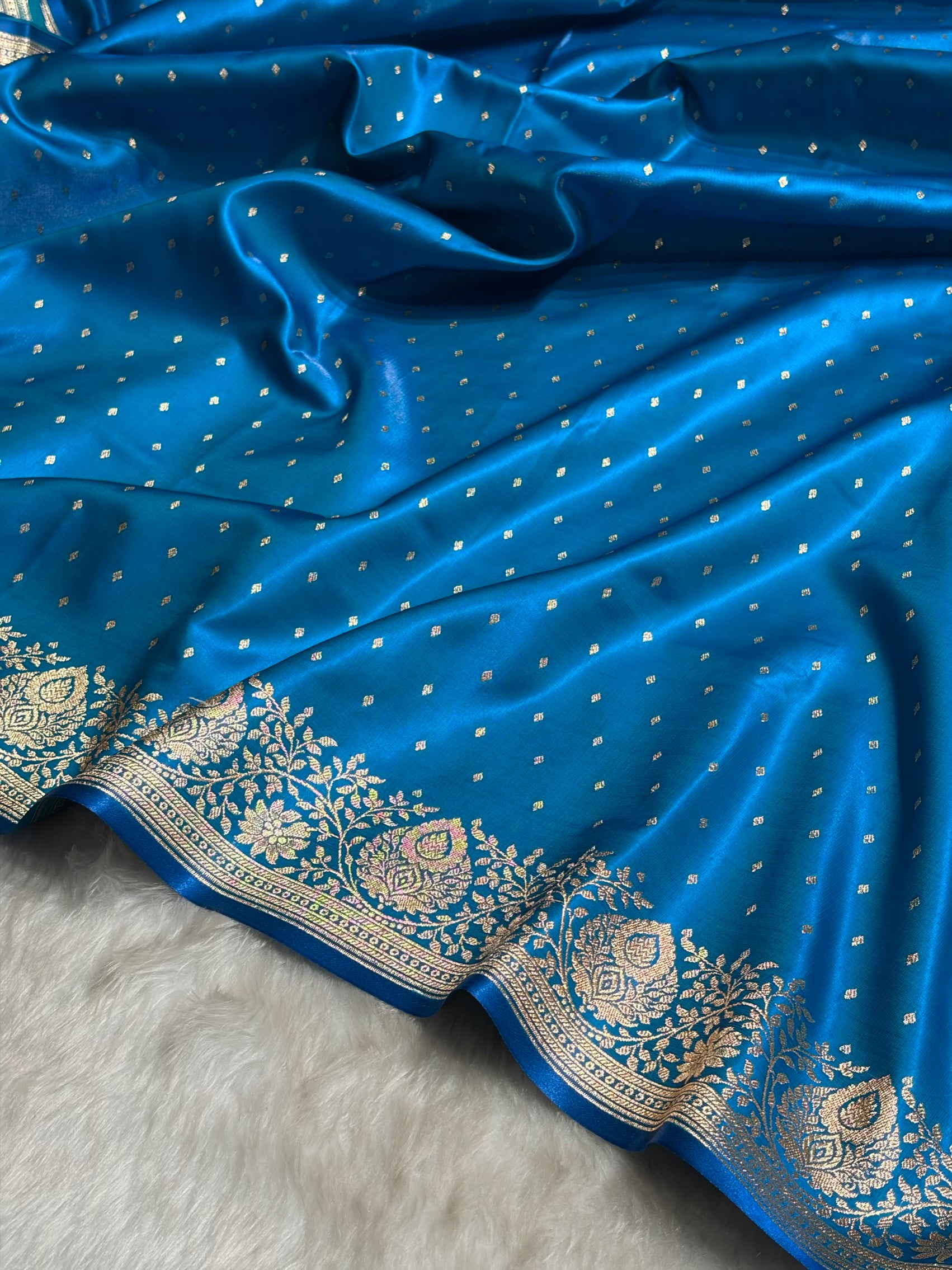 Ultra Light Weight Satin Silk Boota in Firozi Shades SS31