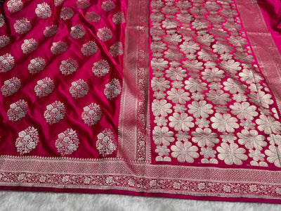 Premium Banarasi Satin Katan Saree With Minakari Boota in Rani Shades SK93