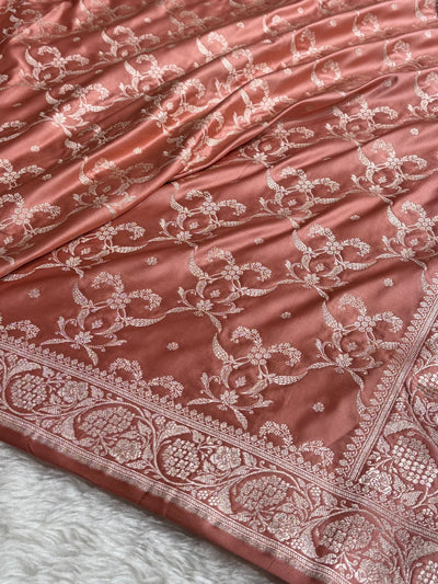 Peach Shades Banarasi With Floral Jaal Pattern Mashru Silk Saree MSM-134