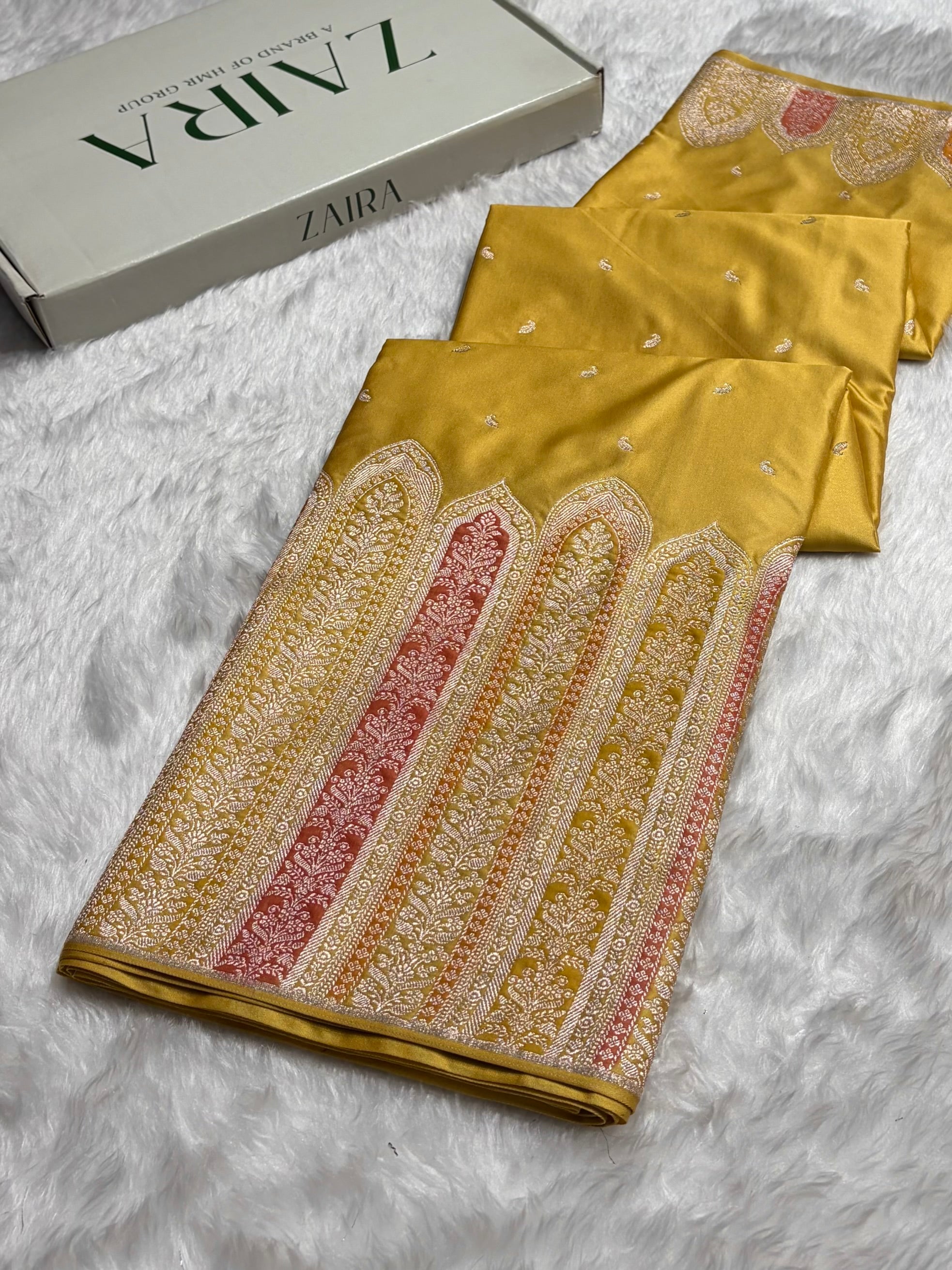 Skirt Border Pastel Yellow Minakari Mashru Silk Saree MS13