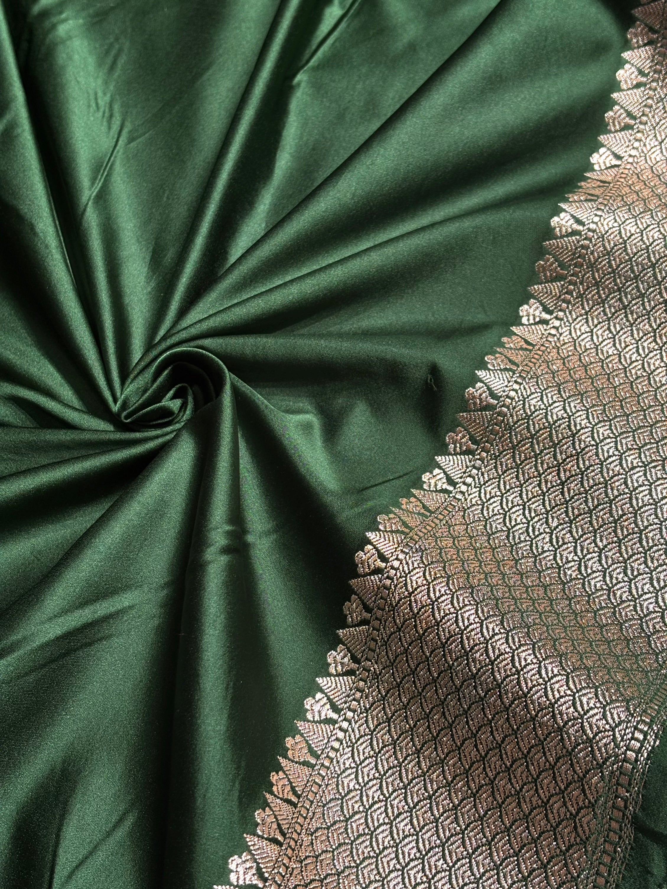 Dark Bottle Green Booti Motif Mashru Silk Saree