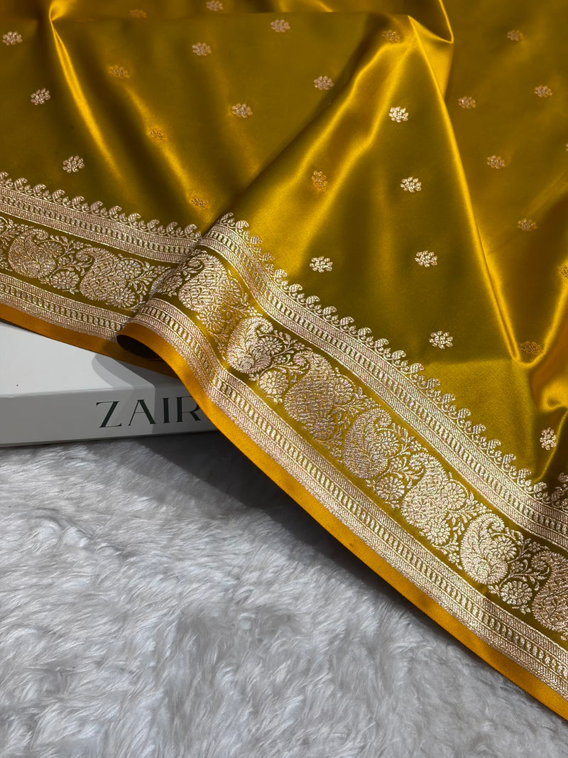 Banarasi Satin Katan Saree With Boota Pattern in Mahndi Shades SK127