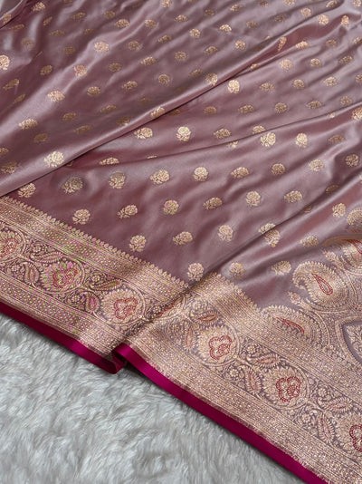 Floral boota Satin katan Silk Saree In Rose Pink Shades SK12