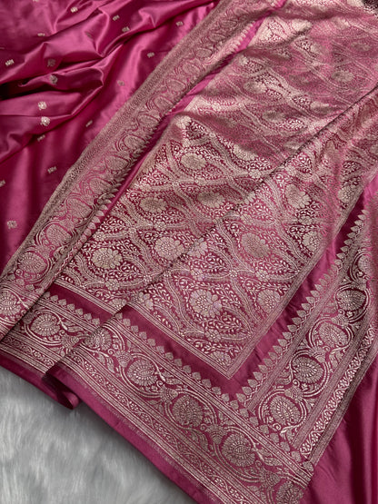 Banarasi Dusty Pink Minakari Booti Mashru Silk Saree MS10