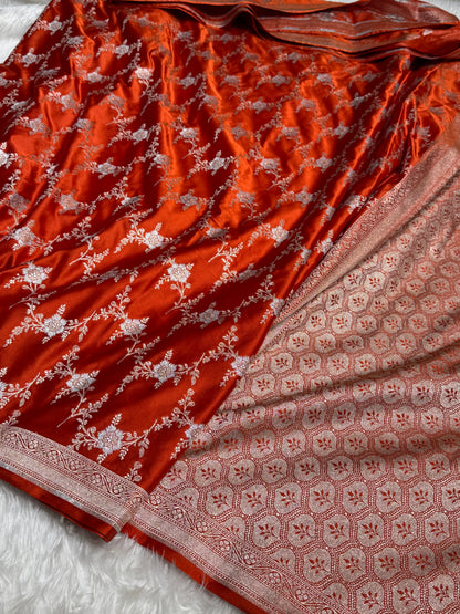 Orange Rust Minakari Jaal Mashru Silk Saree