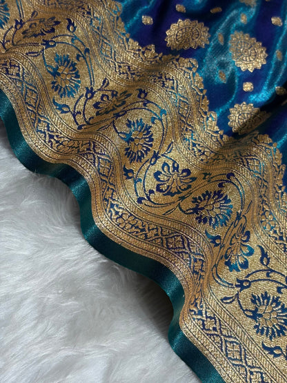 Satin Silk Booti Boota in Peacock SS09