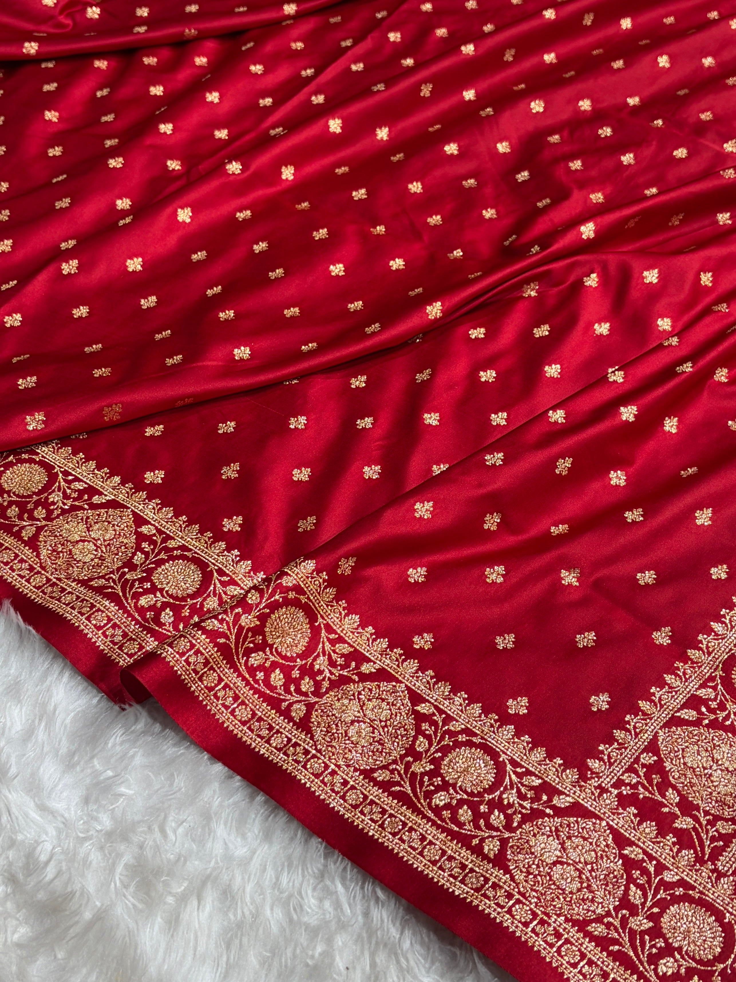 Banarasi Satin Katan Saree With Boota in Dark Red Shades SK117