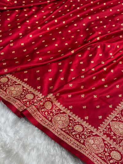 Banarasi Satin Katan Saree With Boota in Dark Red Shades SK117